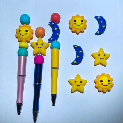 20Pcs Silicone 3D Focal Beads Stars Moon Sun Smiling Faces 2