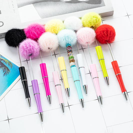 Plush Pom-pom Beadable Ballpoint Pens 15.5 x 0.8cm DIY Craft Supplies