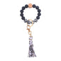 PU Tassel Silicone Bead Wristlet Keychain with Wooden Bead 6