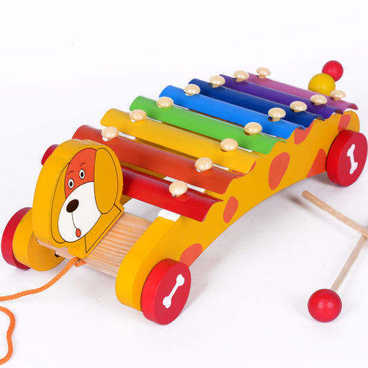 Wooden Puppy Caterpillar Trailer Kids Musical Instrument Toy