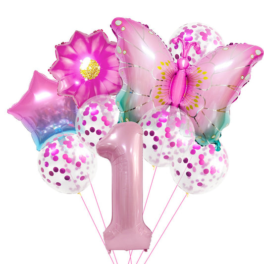 Pink Butterfly Foil Balloon Set Holiday Decoration 32 Inch