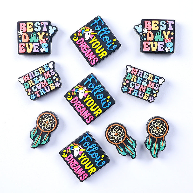 20Pcs Silicone Focal Beads Dream Catcher with Colorful Inspirational Texts 3