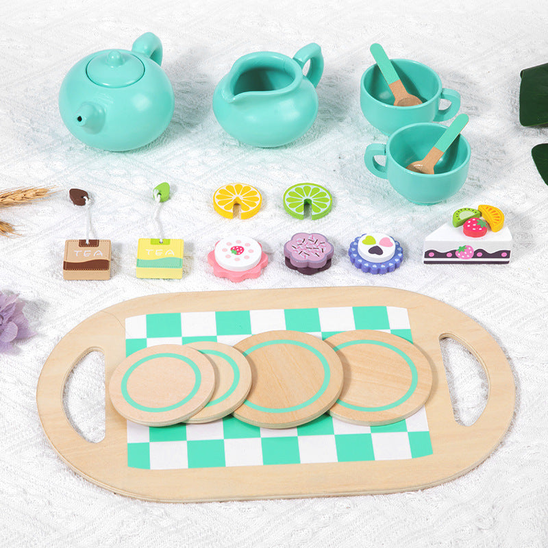 Wooden Montessori Toys Pretend Play Dessert Cake Teapot Set 4