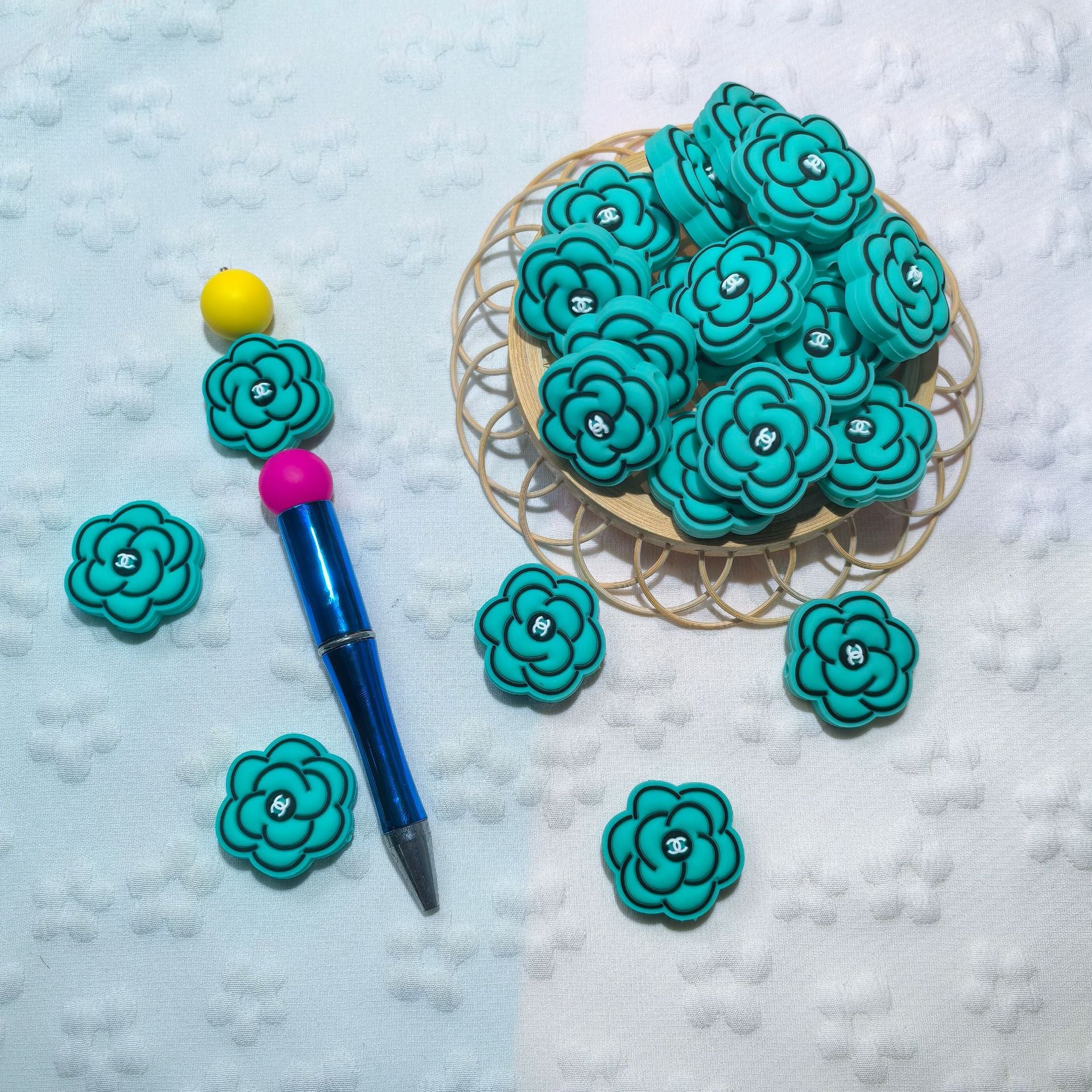 20pcs Silicone Focal Beads Peony Flower with Black Center Detail 6