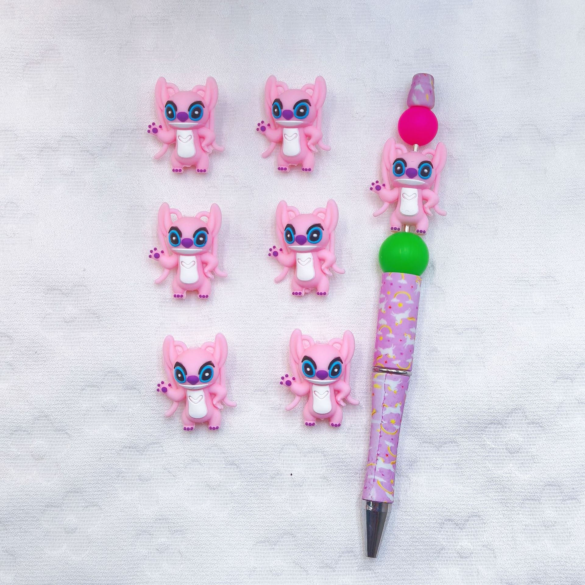 20Pcs Silicone 3D Focal Beads Pink Alien Character Large Ears Front Facing 3
