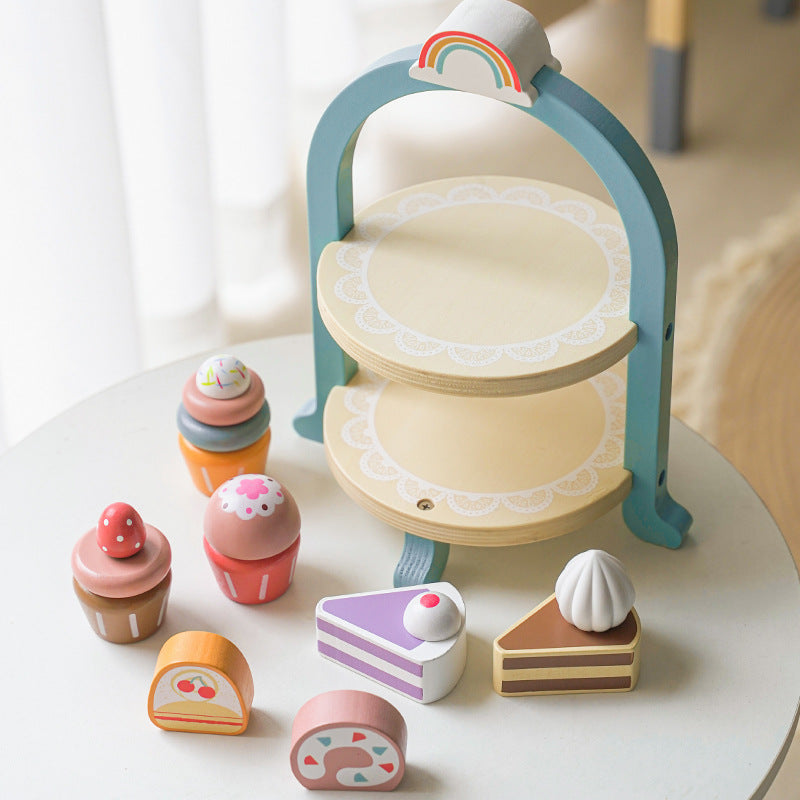 Wooden Montessori Toys Simulation Cake Afternoon Tea Set 3