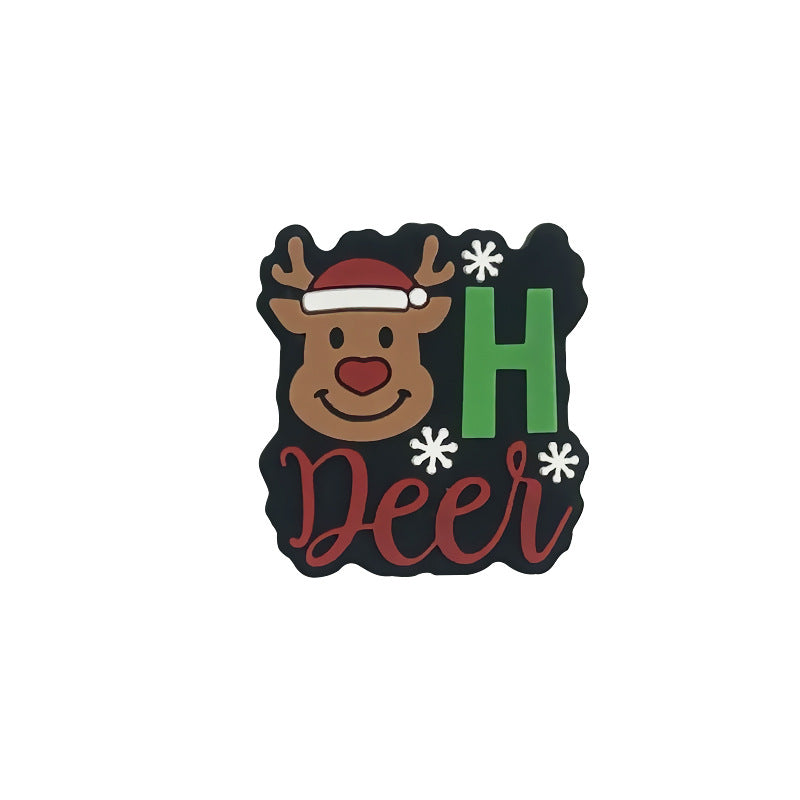 Silicone Focal Beads Christmas Snowman Elk with Printed Festive Text 6