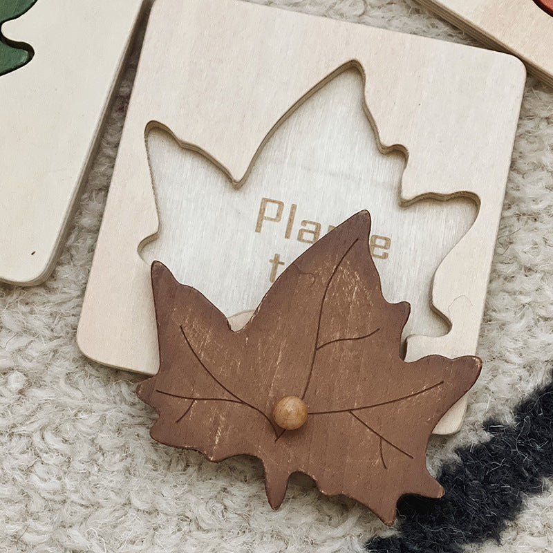 Wooden Leaf Shape Sorter Montessori Toys Educational Set of 4 5