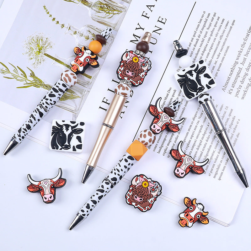 20Pcs Silicone Focal Beads Farm Highland Cattle Square Cow Design 3