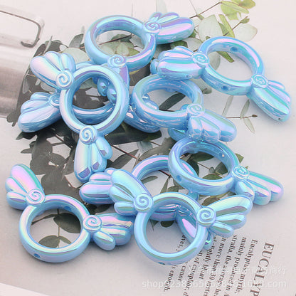 2Pcs 25x46mm Sakura Angel Wings Acrylic Beads UV Finish Color Plated 20