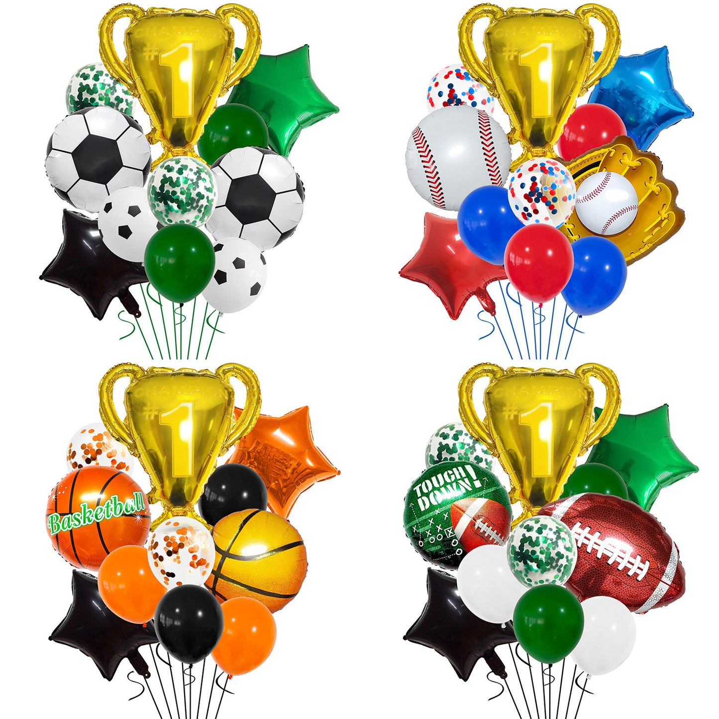Sports Champions Foil Balloon Set Baseball Soccer Basketball Rugby 18 Inch 2