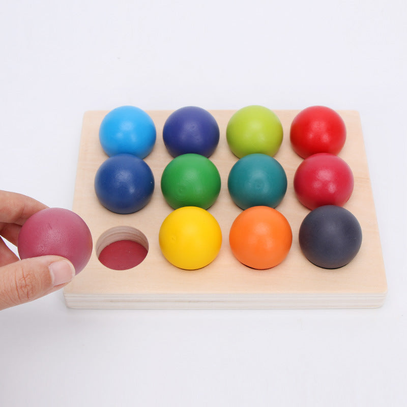Wooden Montessori Toys Color Sorting Ball Set for Toddlers 12 Pieces