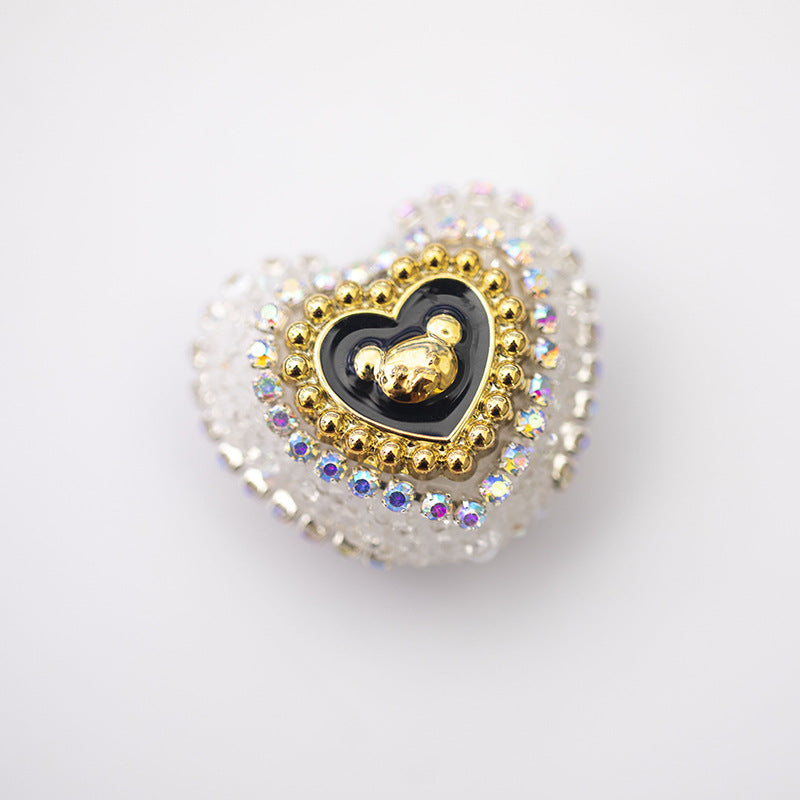 10pcs Heart Bear Rhinestone Acrylic Focal Beads 27.5x24.6mm 12