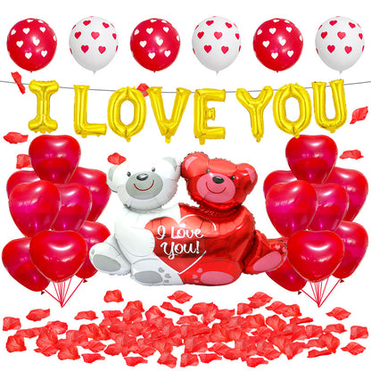 I Love You Foil Balloon Set Valentine's Day Conjoined Bear 20x25x1.5cm
