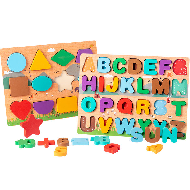 Wooden Alphabet Number Shape Puzzle Montessori Toys 30x22cm 3