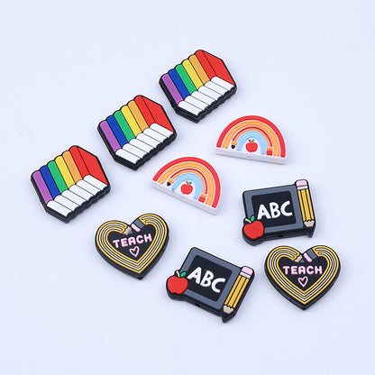 20pcs Silicone Focal Beads Teach Rainbow Books Pencil Design 2