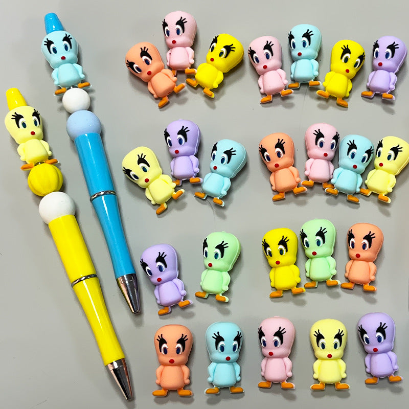 20Pcs Silicone 3D Focal Beads Yellow Duck Standing Pose Multi Color 3