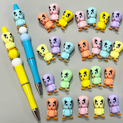 20Pcs Silicone 3D Focal Beads Yellow Duck Standing Pose Multi Color 3