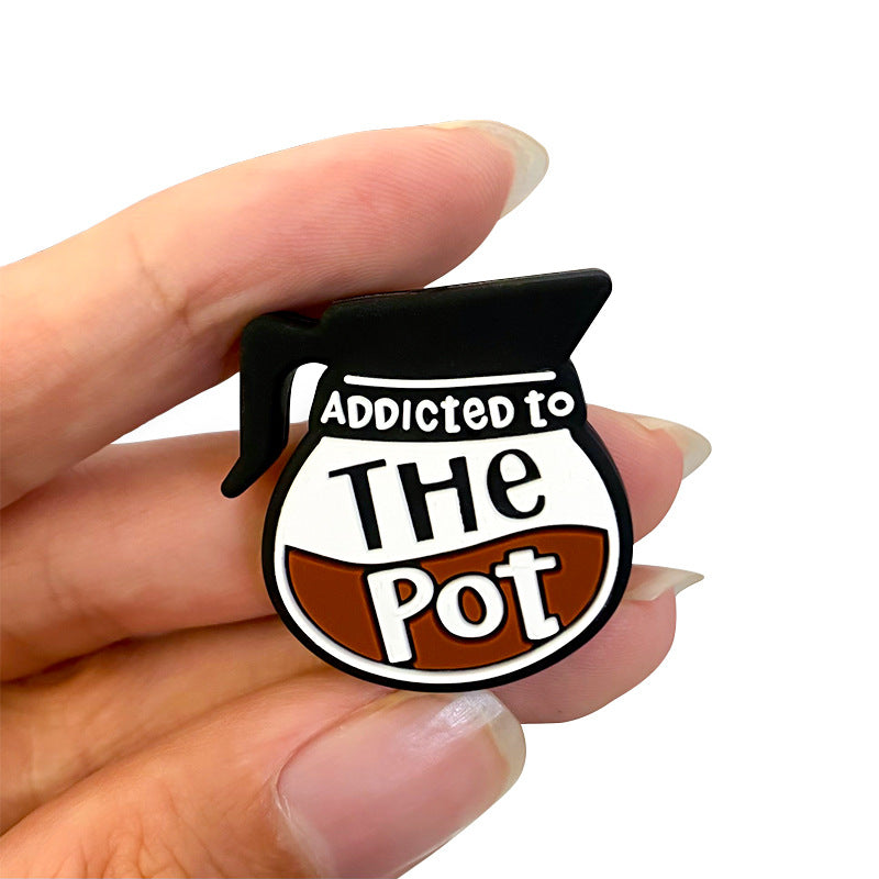 20Pcs Silicone Focal Beads Coffee Pot with Addicted to The Pot Text 5