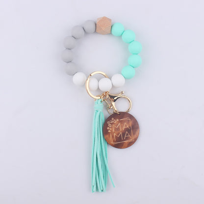 MAMA Tag Silicone Bead Wristlet Keychain with Tassel Charm 9
