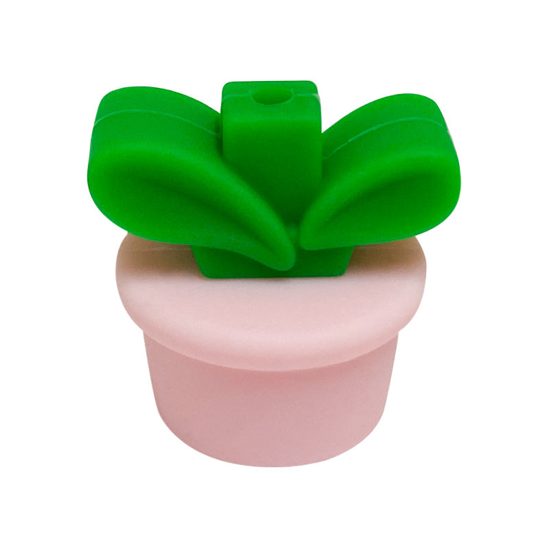 20Pcs Silicone 3D Focal Beads Flowerpot Grass With Leaf Detail 8