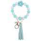 Flower Silicone Bead Wristlet Keychain with PU Leather Tassel 13