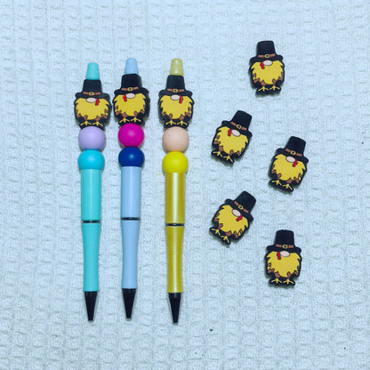 20Pcs Silicone Focal Beads Topper Chick Wearing Pilgrim Hat