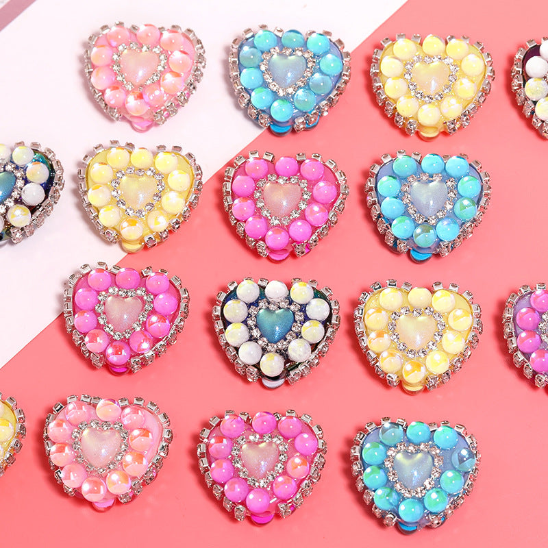 5pcs 21x25mm Chain Heart Rhinestone Beads Jewelry Making 3