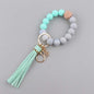 Leather PU Tassel Silicone Bead Wristlet Keychain 16