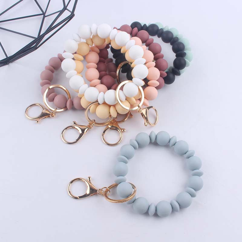 Silicone Bead Wristlet Keychain Loop with Lobster Clasp