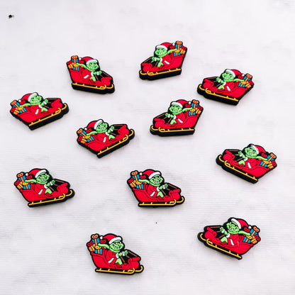 20Pcs Silicone Focal Beads Christmas Green Furry Character Scowling Face Sleigh