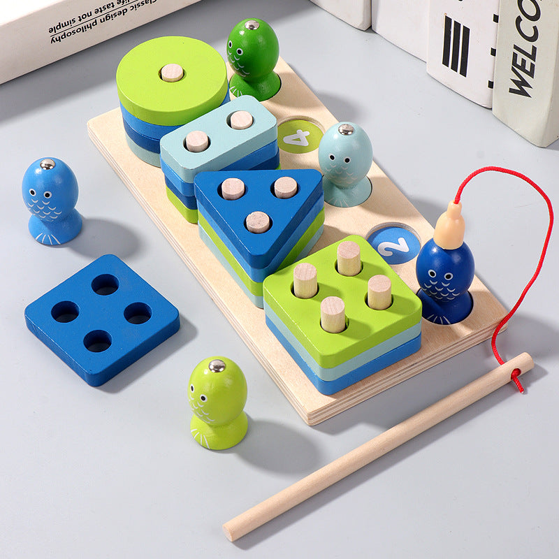Wooden Magnetic Fishing Building Blocks Montessori Toys 4