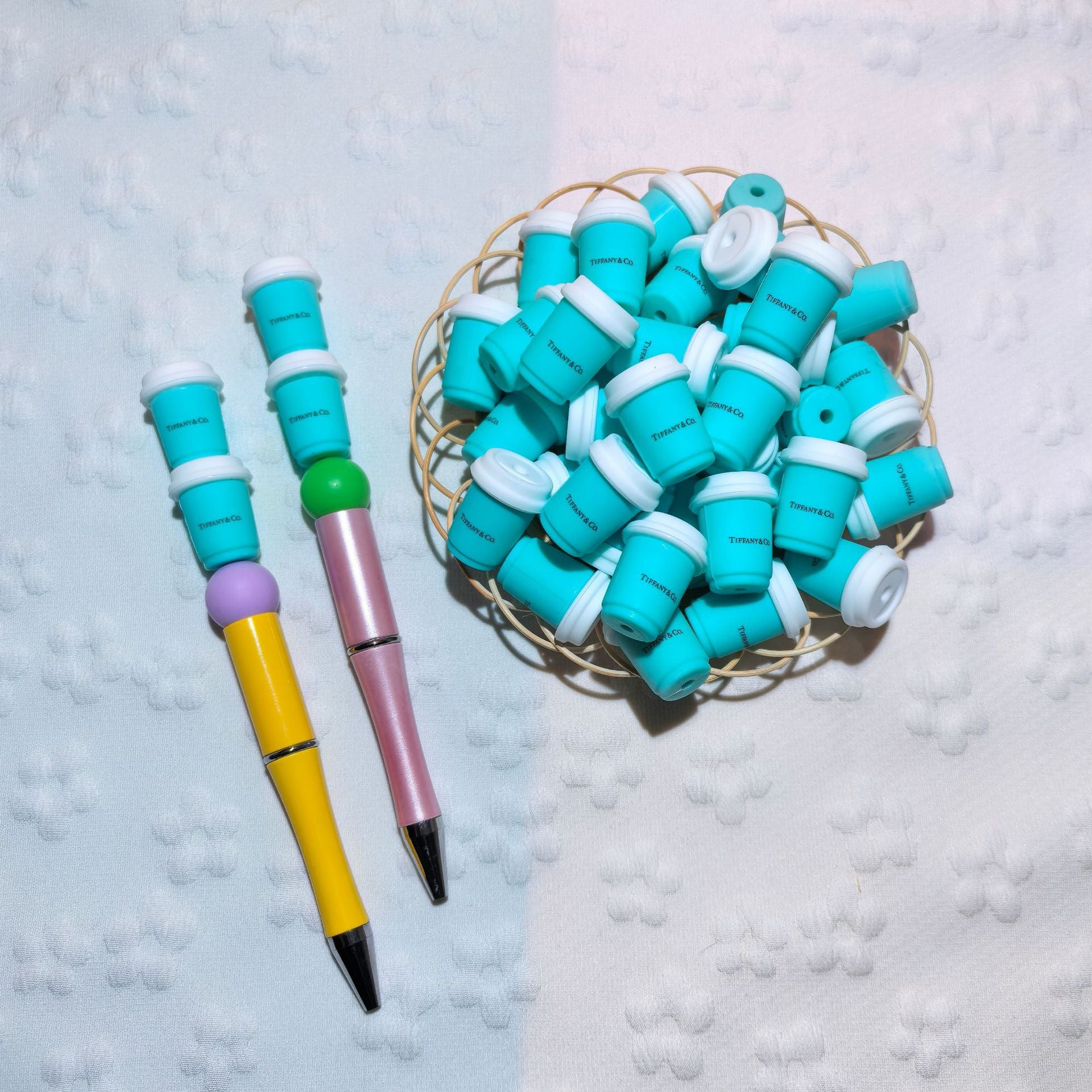 20Pcs Silicone 3D Focal Beads Fresh Blue Cup Front Facing
