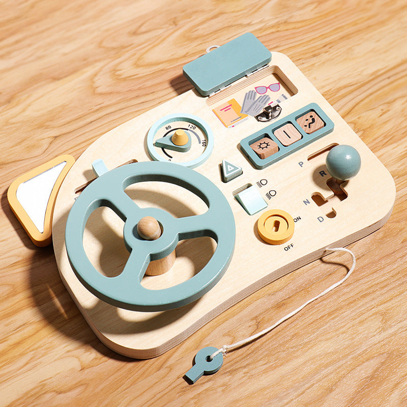 Wooden Steering Wheel Busy Board Montessori Toy for Toddlers
