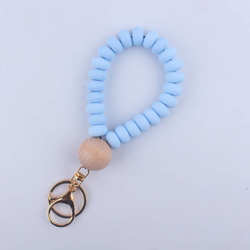 Flat Silicone Bead Wristlet Keychain with Wooden Accent 6