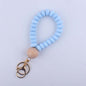 Flat Silicone Bead Wristlet Keychain with Wooden Accent 13