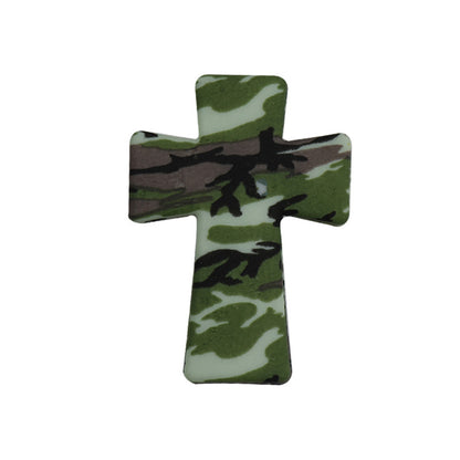20pcs Silicone Focal Beads Printed Cross With Varied Color Patterns 7
