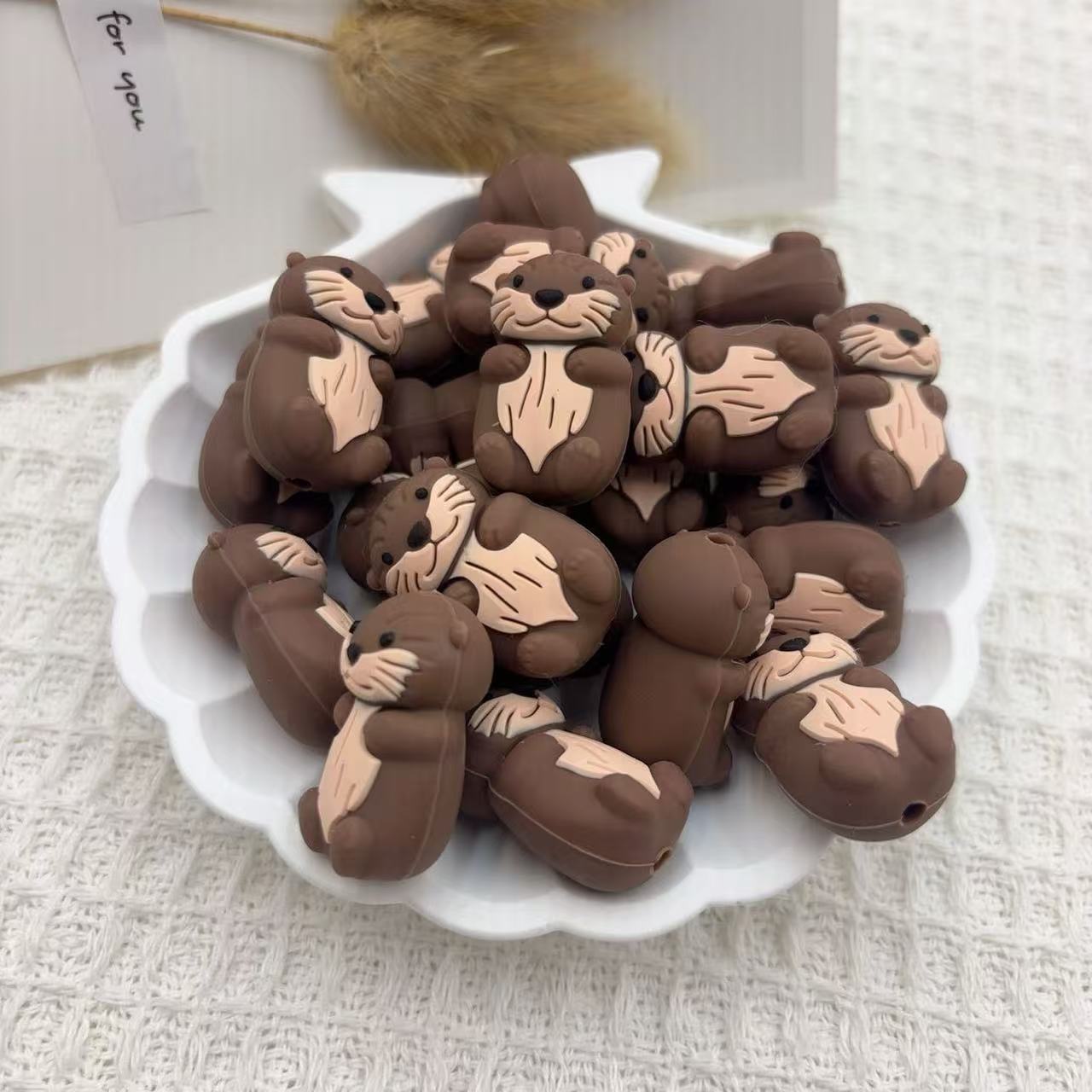 20Pcs Silicone 3D Focal Beads Brown Marmot Sitting Pose 3