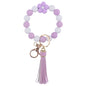 Flower Silicone Bead Wristlet Keychain with PU Leather Tassel 7