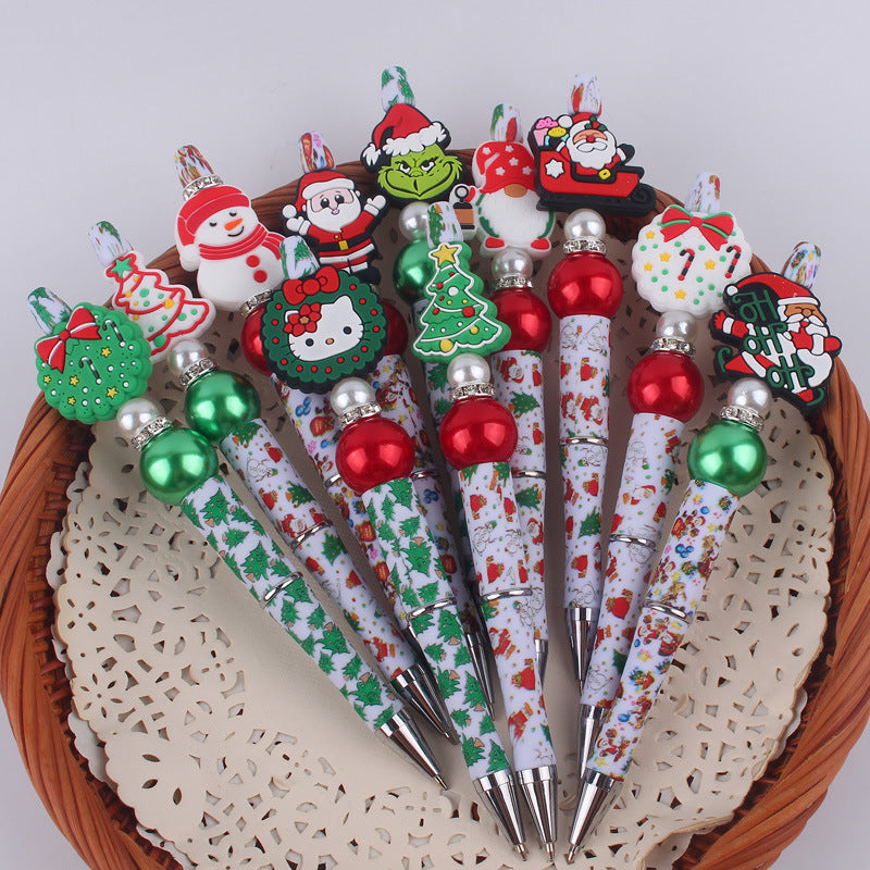 Santa Claus Snowman Silicone Beaded Pens Christmas Holiday Novelty Gift 3