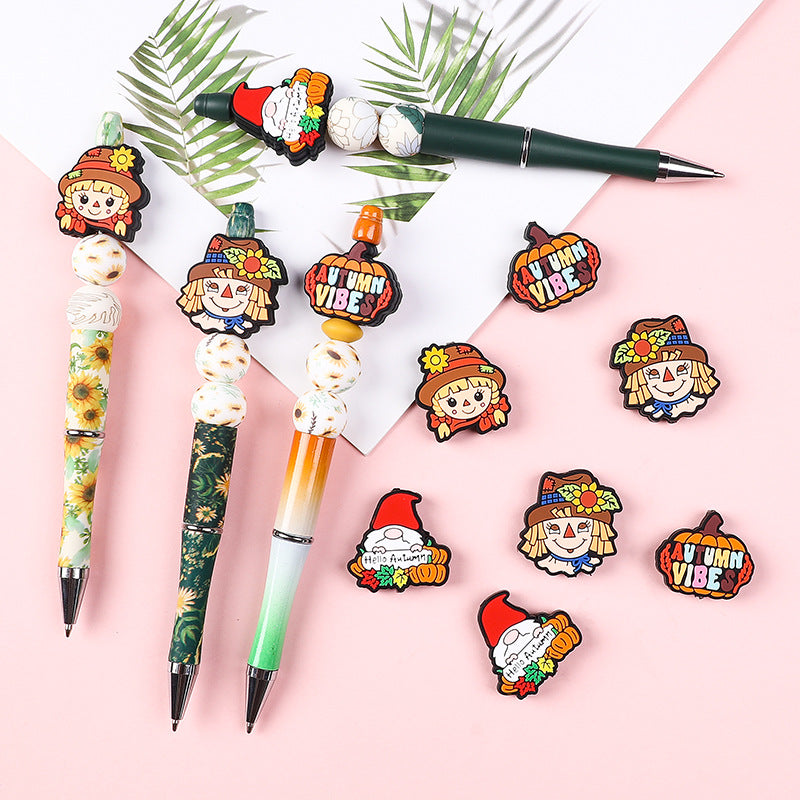 20Pcs Silicone Focal Beads Scarecrow Autumn Pumpkin With Printed Text 2