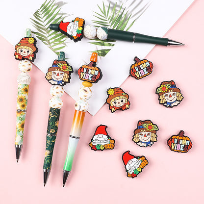 20Pcs Silicone Focal Beads Scarecrow Autumn Pumpkin With Printed Text 2