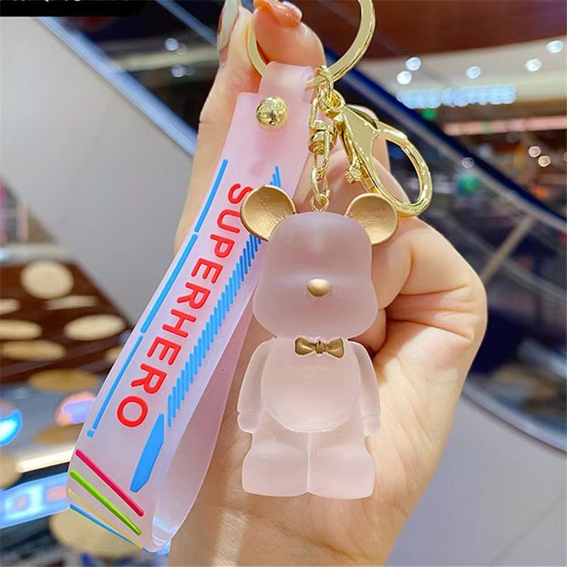 Crystal Bear Silicone Bead Keychain with Bow Tie Charm 4
