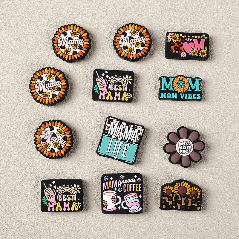 Silicone Focal Beads Mom Life Alphabet Floral Designs Variety 2