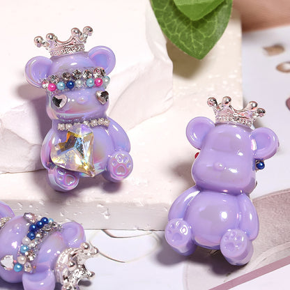 5pcs 22x38mm Crown Bear Acrylic Beads Rhinestone Embellished 9