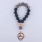 Octagonal Silicone Bead Wristlet Keychain with Wooden Accent 9
