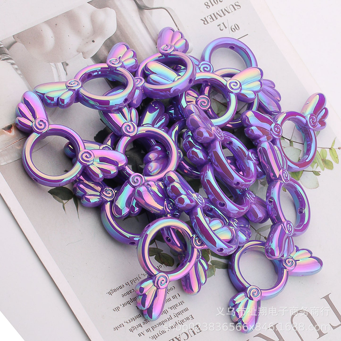2Pcs 25x46mm Sakura Angel Wings Acrylic Beads UV Finish Color Plated 19