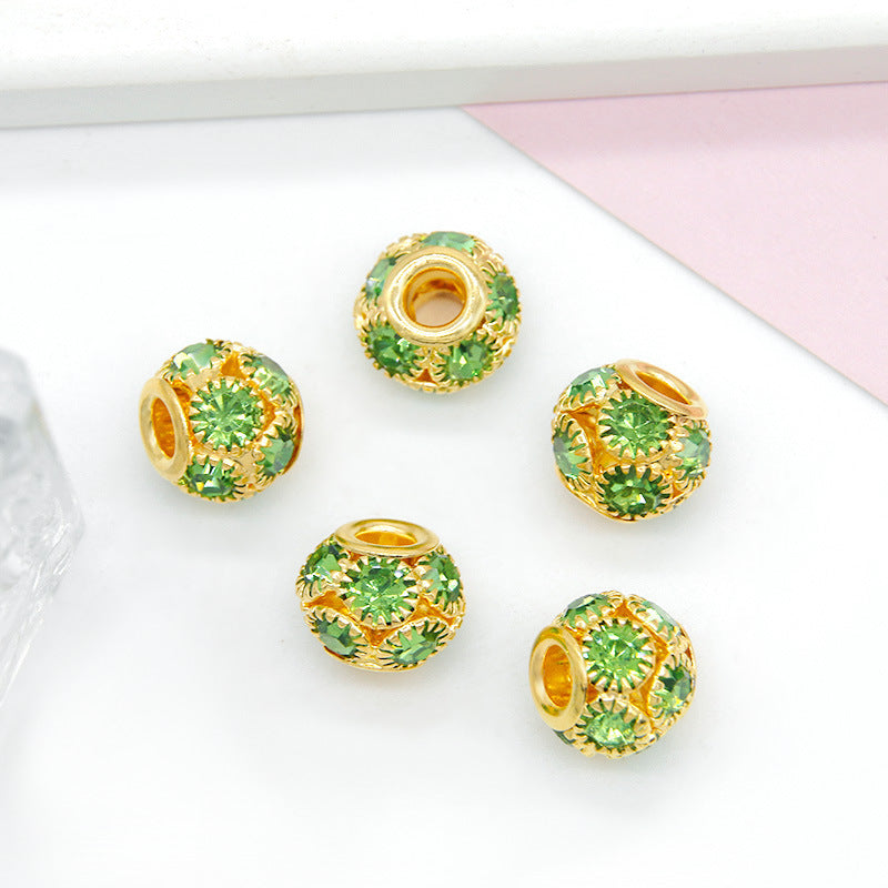 50pcs 8mm Metal Hollow Rhinestone Spacer Beads Silver and Gold 17