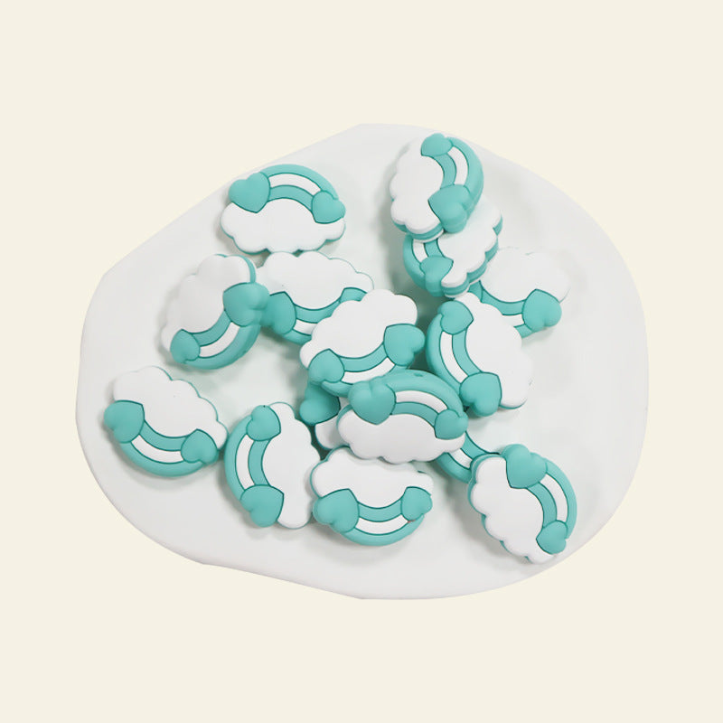 Silicone Focal Beads Cloud Rainbow Holding Heart Accents 12