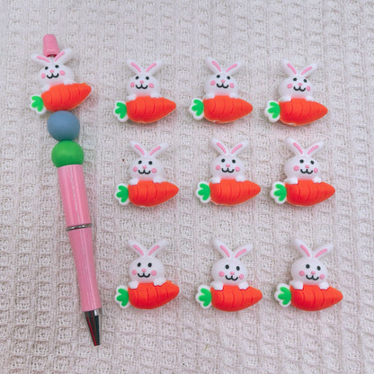 20Pcs Silicone 3D Focal Beads Easter Little Yellow Chicken Holding Pink Bow 4